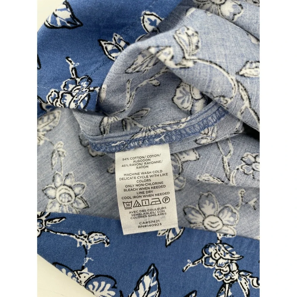 LOFT Floral Top Womens Small Blue Cottage Country Western Boho Puff Sleeve NEW